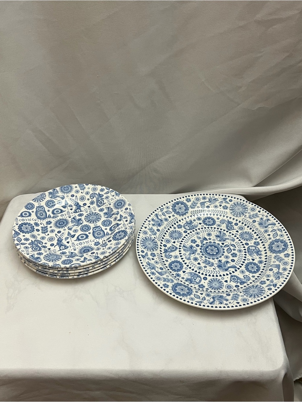 Queens Penzance Blue White Dinner & Salad Plates Set of 6 Made in England